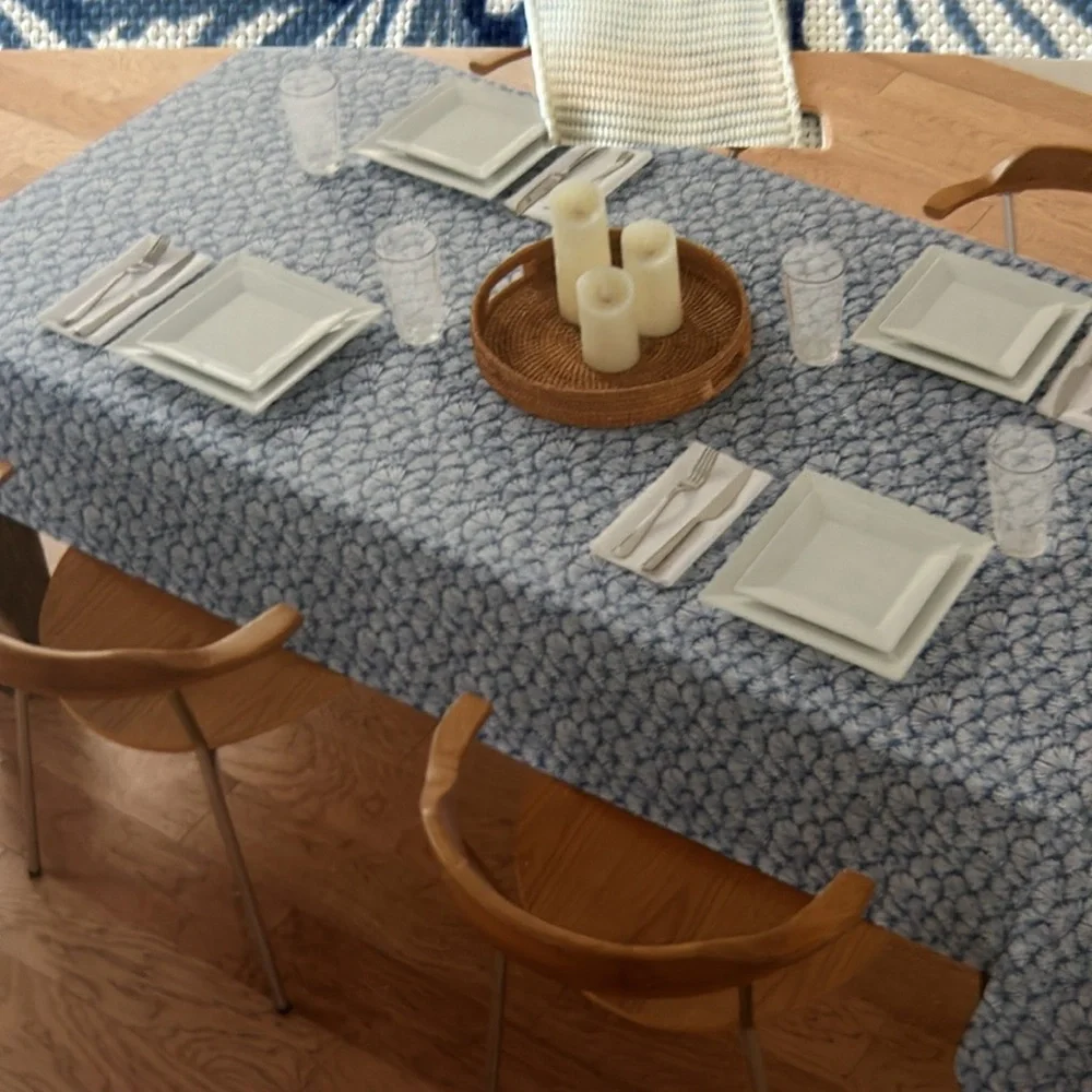 Sigrid Olsen Tablecloth Blue White Nautical Shell 60”x120” New Oblong